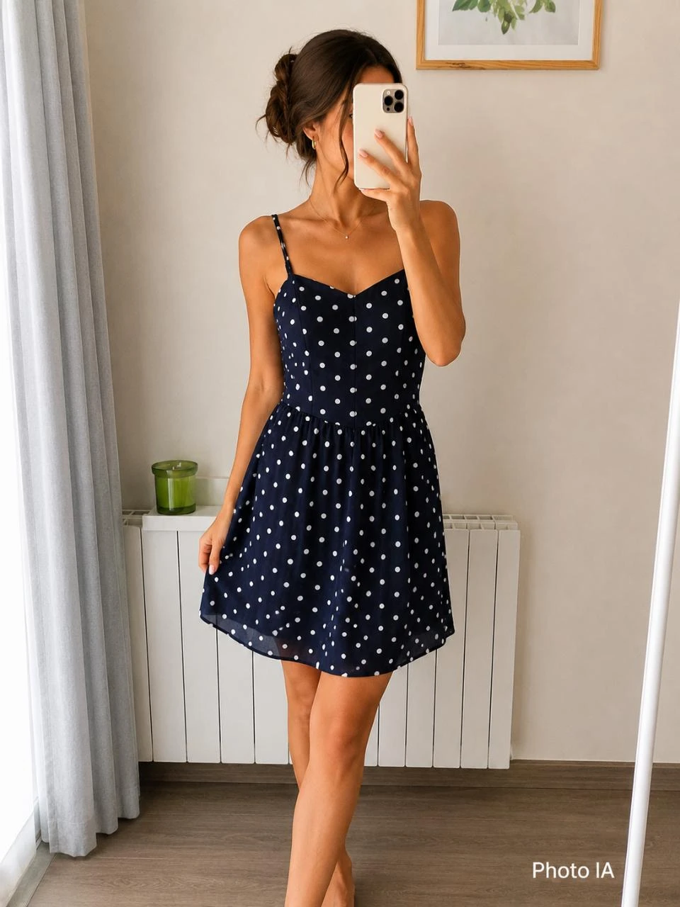 Robecourte Hollister bleu marine à pois blancs • Mélange lin • Taille M – photo 2